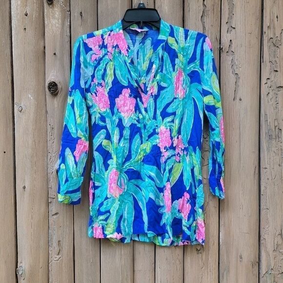 Lilly Pulitzer Sarasota Tunic Ikat Blue Island XS - Picture 2 of 6